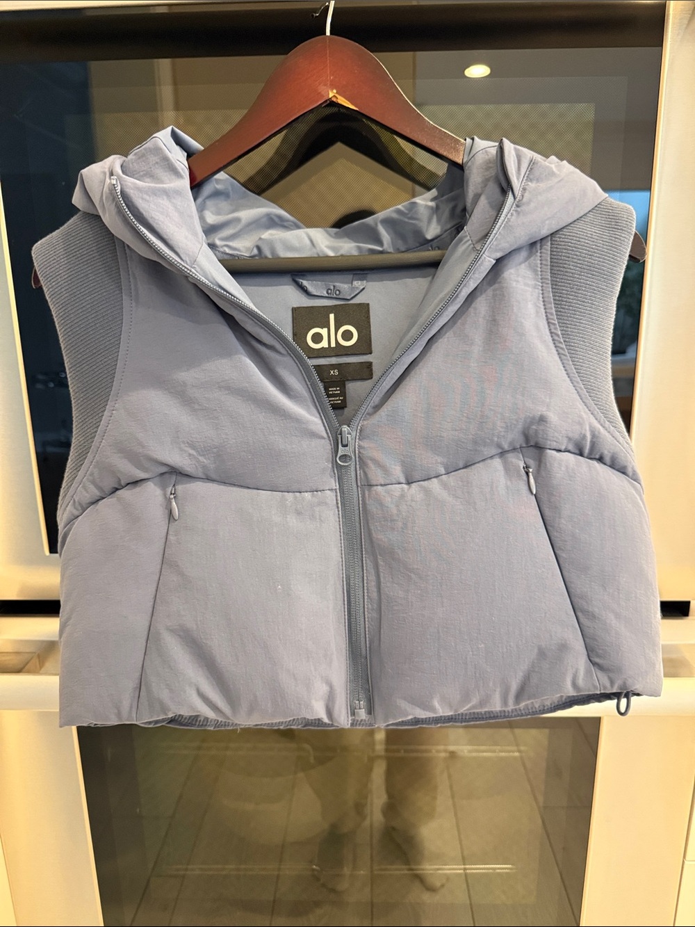 ALO Yoga Light Blue Hooded Puffer Vest